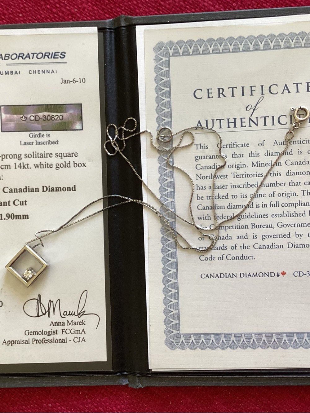Square Diamond Pendant Necklace in White Gold